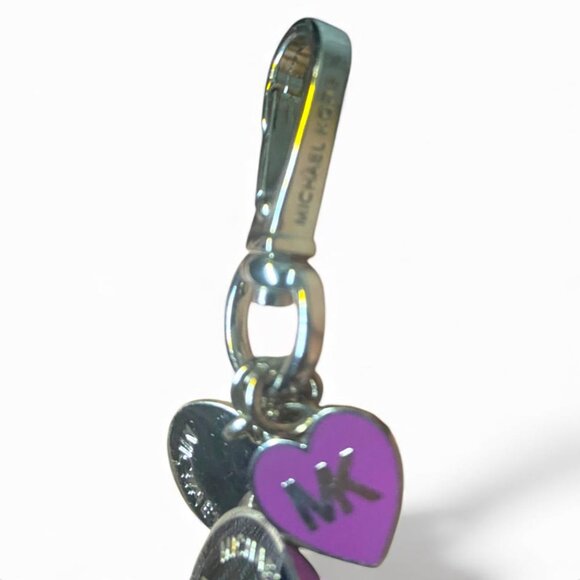 MICHAEL KORS - Silver Tone Key Chain Charm MK Logo Circular Bag Charm PURPLE - Picture 2 of 3